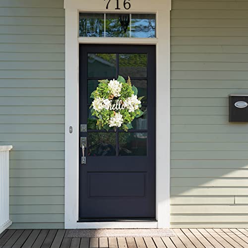 Hydrangea Wreaths Front Door Outside White - 18 Inch Spring Summer Wreath With Farmhouse Hello Sign And Handmade Grapevine Wreath For Rustic Home Wall Wedding Festival Party Wedding Decoration #TOP6