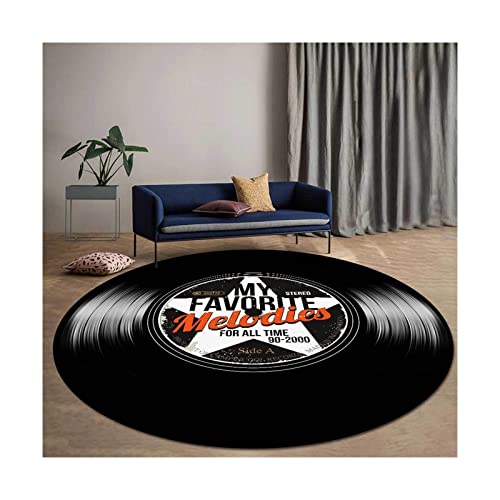 FXNFXLA Runder Teppich, Modischer Retro-Vinyl-Schallplatten-Teppich Mit Fünf Spitzen,...