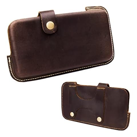 Gentlestache Leather Phone Holster for Belt Loop, Cell Phone Holder,Horizontal and Vertical Two Ways use Leather Belt Pouch Darkbrown Cover