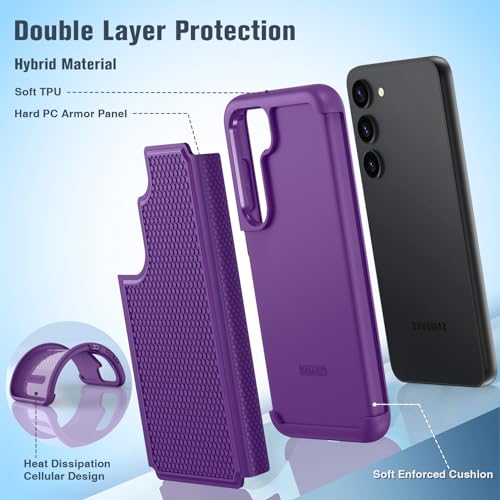 Image of FNTCASE for Samsung Galaxy S23 Case: Dual Layer Heavy Duty Cell Phone Protective Cover Shockproof Rugged with Non-Slip Textured - Military Drop Protection Bumper Tough - 2023, 6.1inch Purple