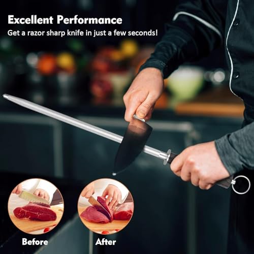 Aitency Honing Rod,12 Inch Knife Sharpener Rod Commercial Grade Knife Sharpening Steel Rod Adopt 66Hrc Hard Alloy Steel Material With Rosewood Handle For Kitchen Knives And Hunting Blade Sharpening thumb #4