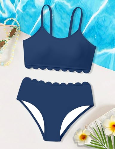 Image of Girls Swimsuit Two Piece Bathing Suit Ruffle Trim Swimsuits for Girls Tankini with Drawstring Shorts Swimwear 9-18Y