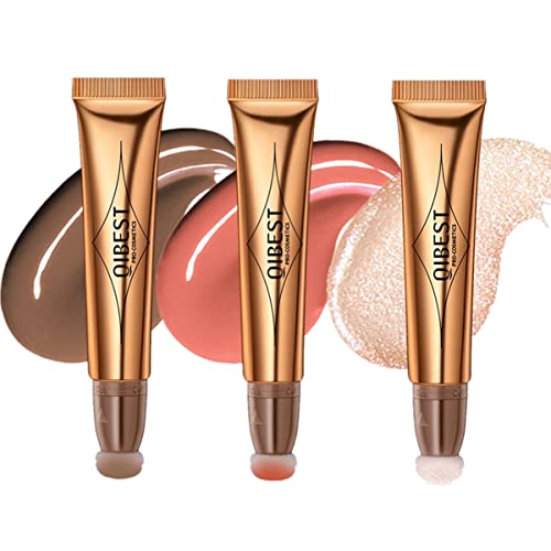 Liquid Contour Beauty Wand, Cream Blush Highlighter Contour With Cushion Liquid Highlighter Face Bronzer Natural Super Silky Blush Stick Beauty Makeup (# Set B)