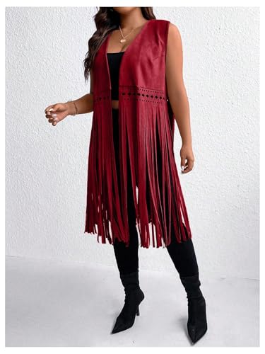 Women's Plus Size Western Fringe Vest Vintage Tassel 70s Hippie Sleeveless Jackets Cowgirl Outfit4