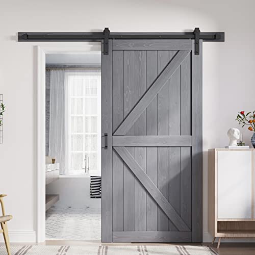 Image of FREDBECK Sliding Barn Door 42 x 84 Grey Wood Barn Door, Fit 38 inch-40 inch Opening