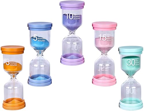 5 ud Reloj Arena,Colorido gestión del Tiempo Temporizador para Niños Que Se Cepillan Los Dientes,Cocina,Toilet,Escuela,Guardería,Aprendizaje,Oficina, Actividades Programadas,Decoracion,3/5/10/15/30Min