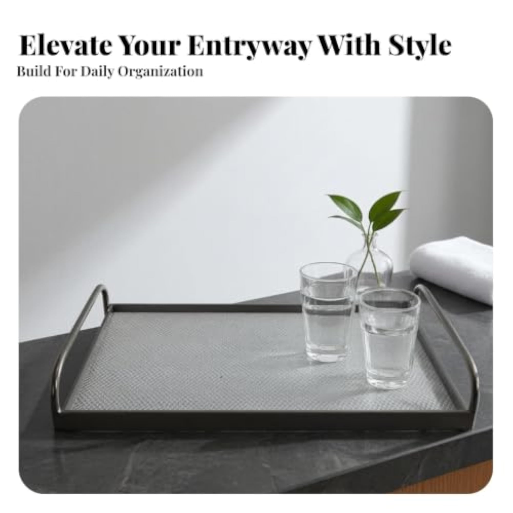 Decorative Leather Tray with Handles, Low-Profile Design