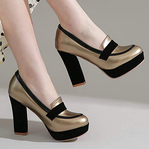 MAVMAX Women's Platform High Heel Block Slip on Dress Pumps3