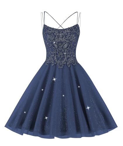 Topsta Lace Tulle Homecoming Dresses 2025 - Short Spaghetti Strap Prom Dress Lace Princess DAMA Dresses for Quinceanera