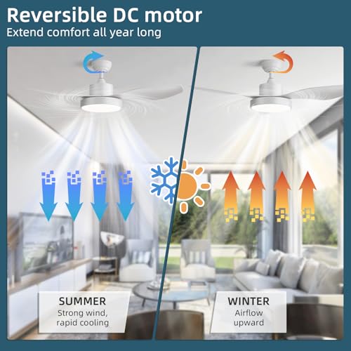 Image of Sofucor 47 Inch Ceiling Fan with Lights Flush Mount Modern Outdoor Ceiling Fans with Remote Control, 3CCT Dimmable 6 Speeds Quiet DC Motor & Timer for Patio Bedroom Living Room