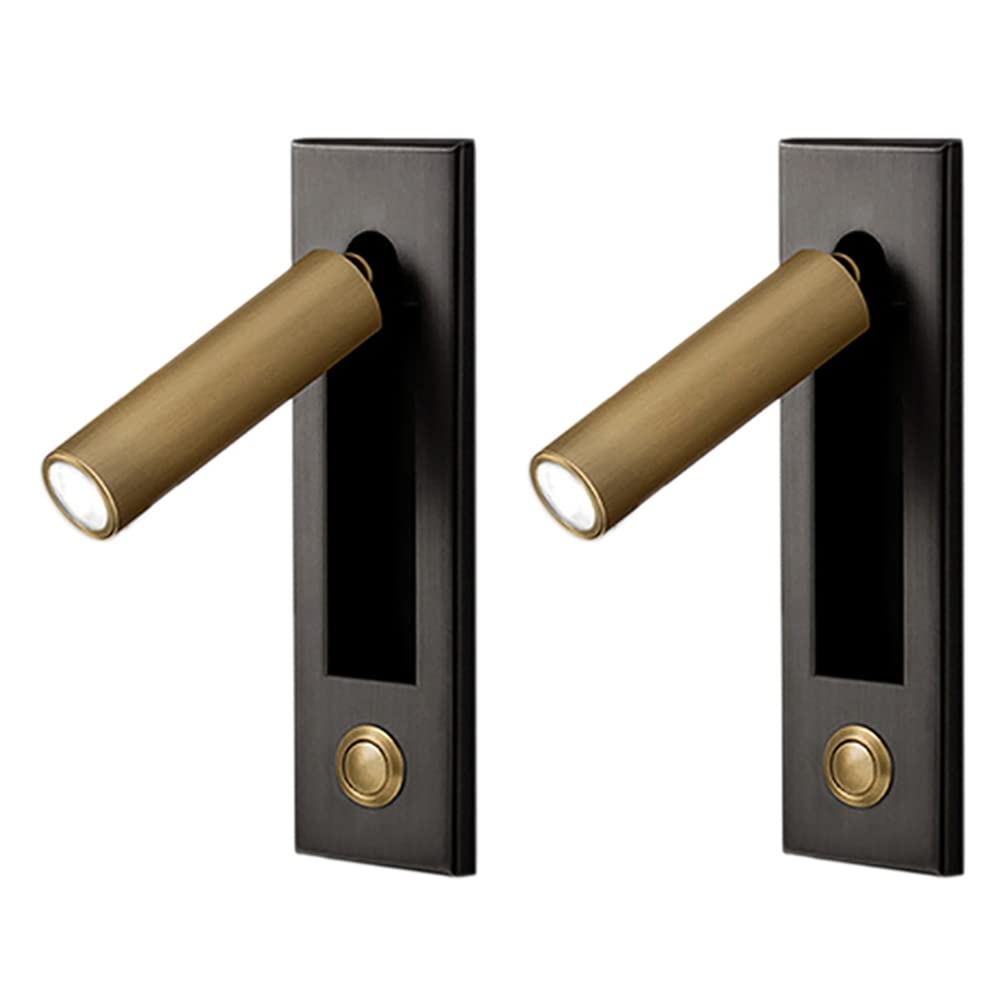 2X Luces de Lectura, Luz de Pared para Cabecera, Luz de Lectura, Interruptor Empotrado, Negro Dorado