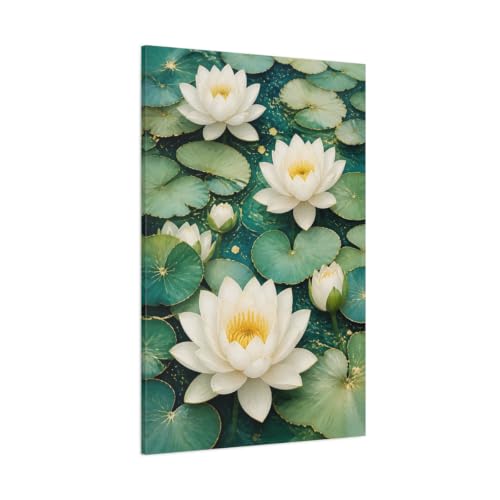 Tableau floral nénuphars 80x120 cm pour habiller un grand mur blanc au-dessus du canapé