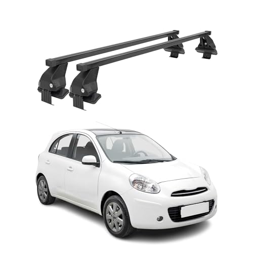 Barre portapacchi compatibili con Nissan Micra 2010 – 2017 | Portabici box portapacchi portapacchi parti tetto acciaio di alta qualità nero 2 TLG 50 kg