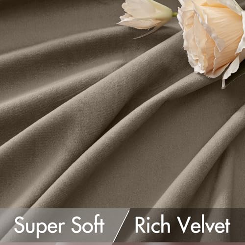 Image of MIULEE Taupe Velvet Curtains 52x90 inches Luxury Blackout Curtains | Thermal Insulated, Super Soft Window Drapes for Bedroom Living Room, Rod Pocket & Back Tab