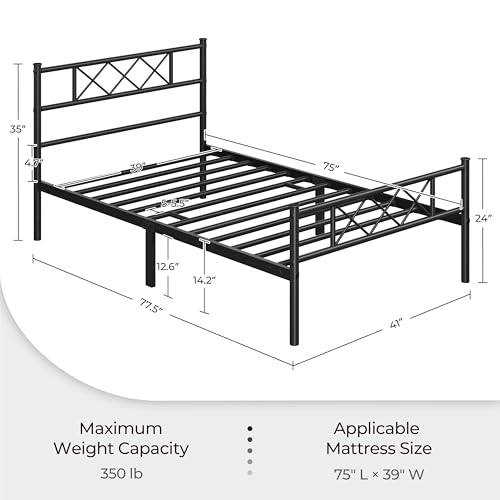image for Yaheetech Twin Size Metal Platform Bed Frame with Simple Headboard and
