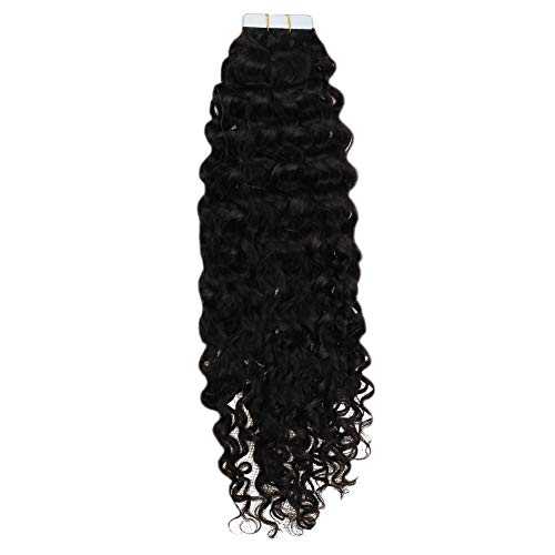 20 Inches Tape on Extensions Natural Black 50g (20Pcs,2.5g Per Piece) Natural Wave Hair Extensions Adhesive Tape on Extensions Wavy Hair Extensions