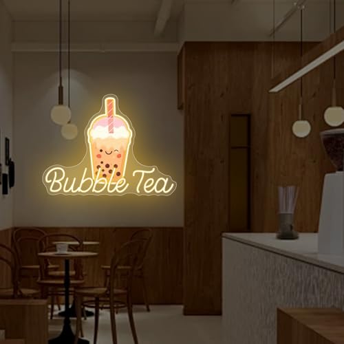 Image of Bubble Tea Neon Sign, Boba Tea Milk Tea LED Neon Light Drinks Coffee Bar Shop Wall Decor Art Personalized Restaurant Welcome, Coffee Dessert Shop Bubble Boba Tea Party Office Bedroom,Warm white