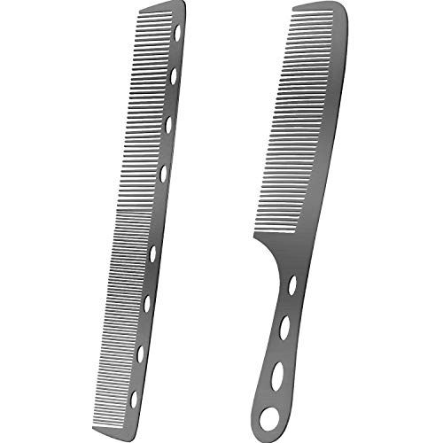 2 Pieces Metal Hair Combs Cutting Comb Fine Tooth Comb Teasing Barber Comb Stainless Steel Hair Styling Cutting Grooming Comb with Hole (Black)