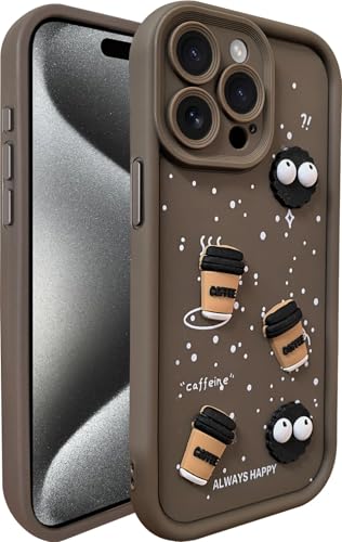 Image of SHINESTAR Back Cover for iPhone 15 Pro Max - 3D Cartoon Coffee & Eyes Design | Soft Silicone Shockproof Case with Full Camera Protection | Cute & Playful Phone Cover - Brown