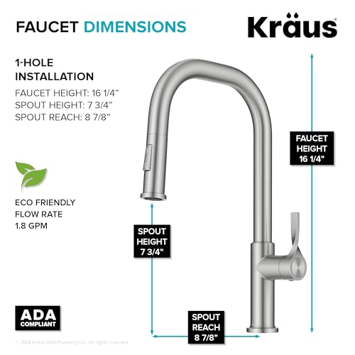 KRAUS Torak Pull Down Kitchen Faucet in Spot-Free Stainless Steel with 2 Function Sprayer, Pre-Attached Water Lines, and Mounting Hardware, KPF-2841SFS - image 3