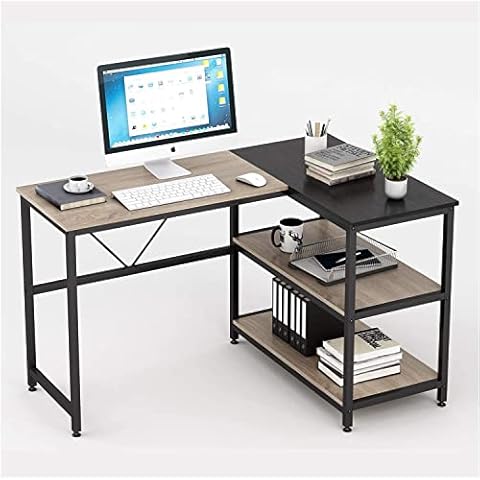 Homesbrand L Shaped Computer Desk with Shelves, Sturdy Study Writing Desk, Corner Desk for Home Office Working, PC Workstation, Stable Metal Frame, 140x84x75cm Cover
