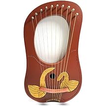 10 Metal Strings lyre harp Engraved Golden Duck Design Brown finish tuning key, Carrying bag