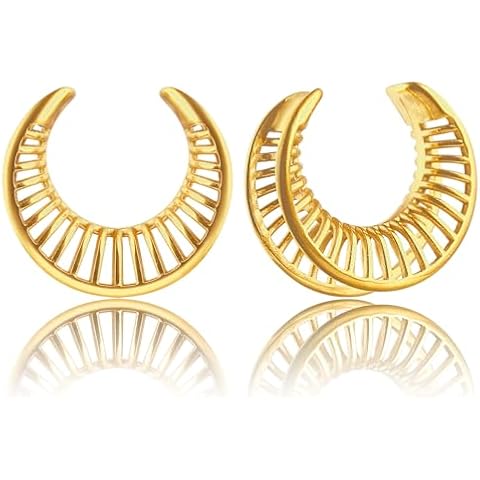 LADEMAYH 2Pcs 1/2 inch Gauges for Ears, Ventilated Gold 12mm Gauges for Ears, Breathing 1/2 Plugs Tunnels Guages for Women, Surgical Steel Saddle Gauge Earrings Cover