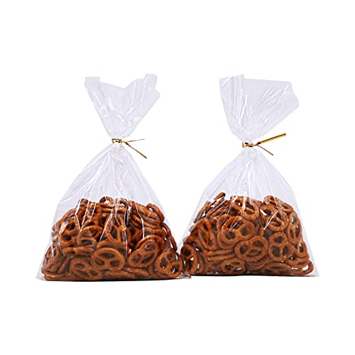 Wowfit 100 Ct 8” X 12” Clear Flat Cellophane Treat Bags With 6” Gold Twist Ties, Cello Packaging For Mugs, Dessert, Muffins, Party Favors And Gift Wrapping #TOP1