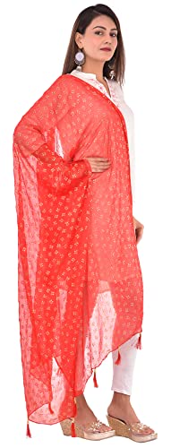Image of YOUTHQUAKE Soft Chiffon Dupatta with Golden Foil Print & Tassels for Women & Girls