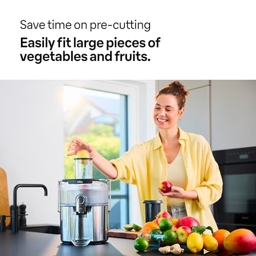 Braun MultiJuice 7 - Cold Press Juicer with ColdXtract Technology, Fresh Juice in 15 Seconds, 75 mm Feed Tube, 2L Pulp Container, One-Touch Anti-Drip System, Stainless Steel Filter, Grey (SJ7000)