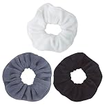 3 Pcs Large Hair Drying Towel Scrunchies Thick Terry Cloth Scrunchies Microfiber Hair Ties Fuzzy Scrunchy Ponytail Holder Hair Bands Ropes Wet and Dry Hair Accessories White Black Grey
