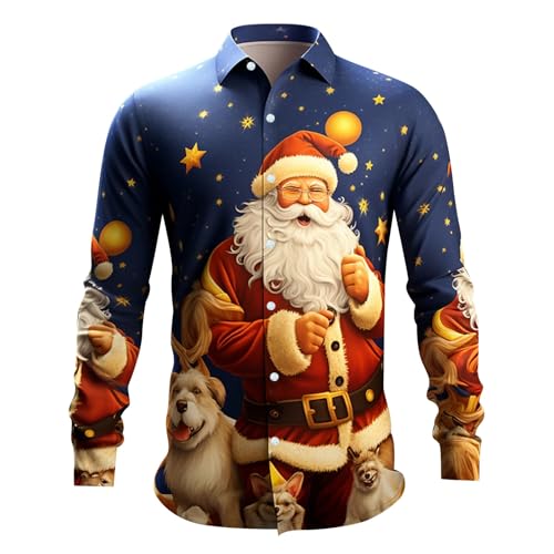 Camisas de Hombre Shirt Estampada Temática Navideña Camisa de Manga Larga para Hombre Papá Noel Ropa Divertidos Disfraces de Fiesta de Navidad Tops Casuales para Hombres