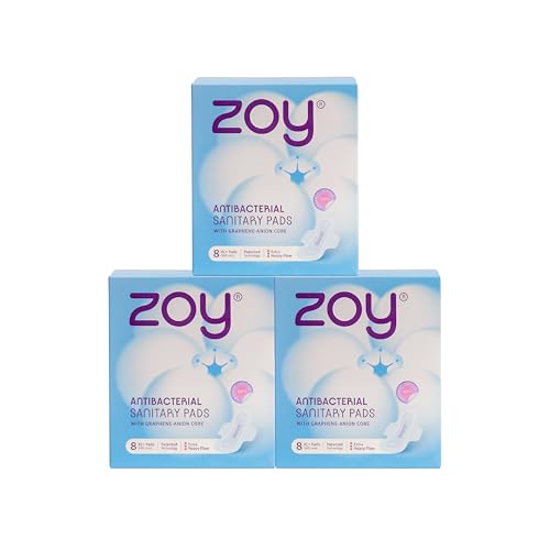 Image of ZOY Graphene Sanitary Pads for Women XL+ Extra Heavy Flow | Anti-Bacterial Protection | Rash-Free, High Absorbency, Breathable Cotton, Odour Control | Ultra Thin Leak Lock Pads | 24 Pads