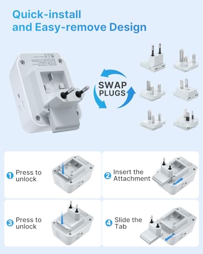 Image of Universal Travel Adapter Kit, VINTAR International Power Adapter for Apple Watch Charger with 3 AC Outlets 4 USB Ports (2 USB C), Type A /C /D /G /I /M Detachable Plugs, US to Europe /UK /India /Africa