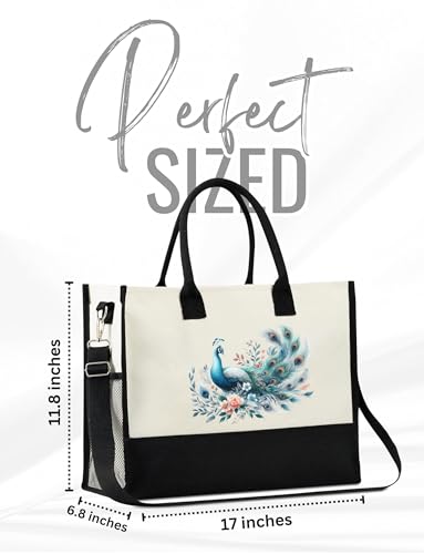 Image of InnoBeta Peacock Gifts for Women, Peacock Tote Bag with Top Zipper Closure and Shoulder Strap for Christmas, Birthday, and Every Special Occasion