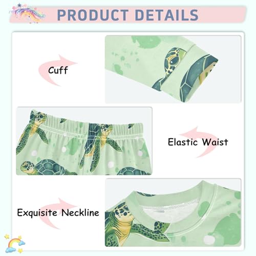 Pajama Sets Long Sleeve Cute Sea Green Turtle Pattern Soft Comfy Sleepwear 2 Piece PJS 3-8T4