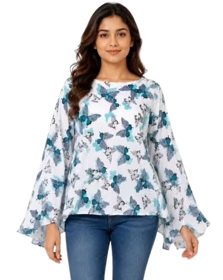Women’s Butterfly Print Full Sleeve Sleepwear Top | Soft Polycotton Lounge T-Shirt | Comfortable Nightwear Top-image-25
