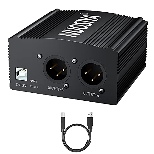 Phantom Power Supply, NUOSIYA 2-Channel 48V Phantom Power Supply, Stable Power Supply, Improved Shielding Technology, Anti-Noise for Any Condenser Microphone Music Recording Equipment