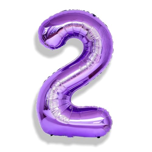 Image of 40 Inch 2nd 20th Birthday Number Balloon, Purple Foil Giant Number 2 Balloons, Self Inflating Number Balloon for Women Happy Birthday Party Anniversary Graduation Party Decoration Girls Kids Supplies