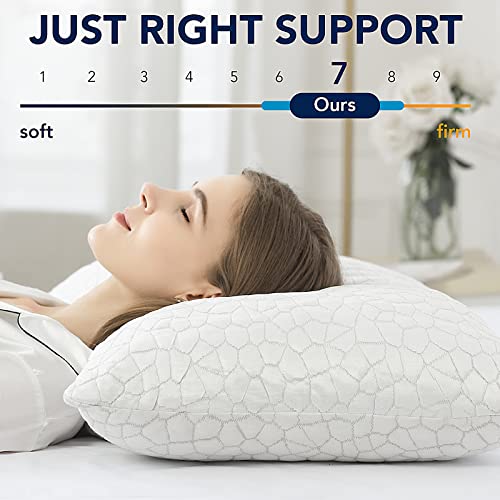 Cooling Bed Pillows For Sleeping 2 Pack Shredded Memory Foam Pillows Queen Size Set Of 2 - Gel Pillow Firm Yet Support Adjustable Bamboo Pillows For Side Stomach&Back Sleepers Washable Removable Cover #TOP3