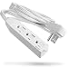 3-Outlet Power Strip with Safety Cover - 10FT, FosPower 3-Prong 1625W Grounded Wall Outlet with Extension Cord and 90 Degree AC Flat Plug Adapter, ETL Listed - White