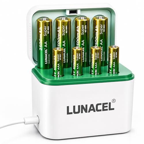 Image of AA AAA Rechargeable Batteries 1.2V Ni‑MH - AA 2500mAh & AAA 800mAh (8-Pack) with Wireless Fast Charger Kit | 120‑Min Rapid Charge | 1000+ Cycles, Long Life | OEM 1‑Year Warranty