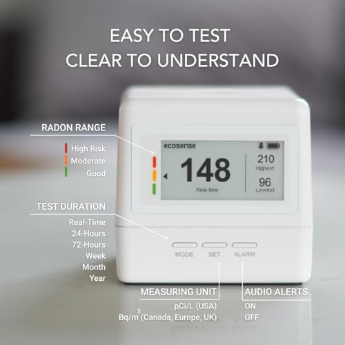 Ecosense EcoQube Flex Smart Radon Detector - Battery Powered Continuous Radon Monitor for Home Use with Always-On Display, Bluetooth App, Daily, Weekly, Monthly & Yearly Fluctuations on App - Image 3