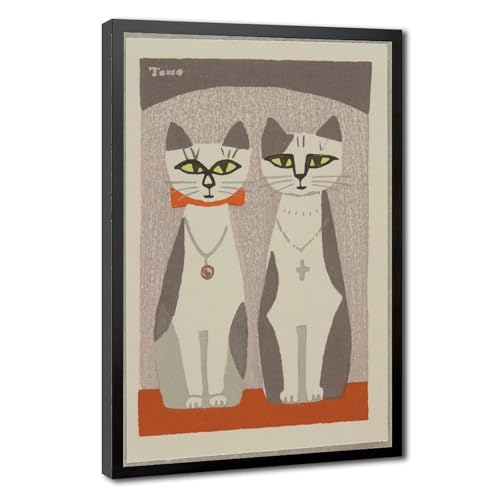 Impression sur toile deux chats Tomoo Inagaki cadre suspendu 20x30 cm
