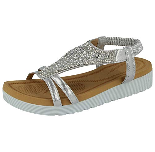 Yinka Shoes - Sandalias de piel sintética para mujer, talla 3 a 8, color Plateado, talla 40 2/3 EU