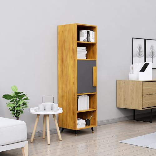 Image of Bniture Bookshelf for Home | Engineered Wood Book Shelf with 1 Door & 4 Shelf | Open Book Shelf Stand for Library | Multipurpose Display Organizer for Living Room & Office | Giant Wood & Slate Grey