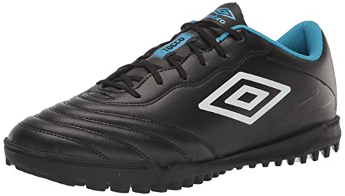 Umbro Men's Tocco 3 League TF Soccer Turf Shoe, Black/White/Blue, 9.5