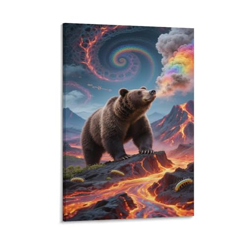 Tableau ours brun en impression 3D sur toile étanche 30x45 cm décor mural