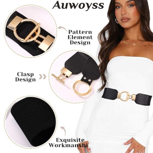 Women Leather Belt Stretch Wide Belt Dresses Belt Elastic Vintage Waist Belt Buckle for Women and Girls2