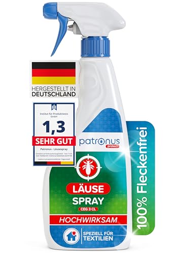 Patronus Läuse Abwehrspray für Textilien & Umgebung [500ml] effektives Läuse-Spray mit natürlichen Wirkstoffen - Läuse Umgebungsspray mit Sofortschutz gegen Läuse - mit dezentem Zitrusduft